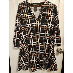 Women’s Swing Tunic Top Size S/M Black Orange Geometric Print 3/4 Sleeve...